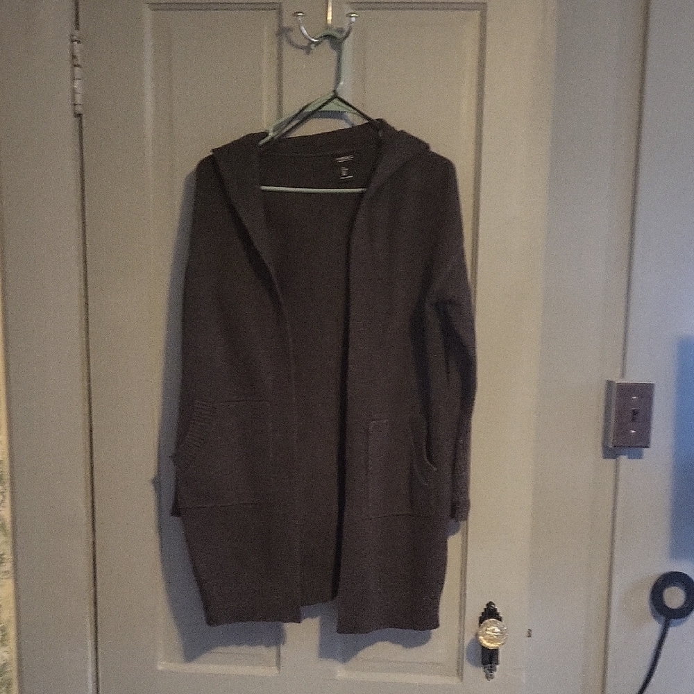 Jones New York Charcoal Hooded Cardigan